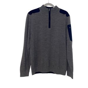 Vineyard vines gray with navy shoulder patches mens quarter zip